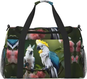 Beautiful Cockatoo Bird Flower print Weekender Overnight Carry On Bag Gym Luggage Bag Duffel Bag for Travel Women