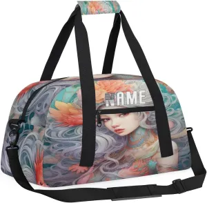 Beautiful Mermaid Illustration Kids Overnight Bags Personalized Weekender Travel Duffle Bag for Teens,Boys Gym Carry On Maletas Para Niños,Customized Gymnastics Dance Ballet Tote for Girls