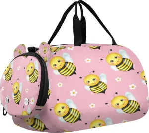 Bees Kids Overnight Sports Duffel Bags with Shoe Compartment & Wet Pocket Travel Sport Gym Bag for Girls Boys