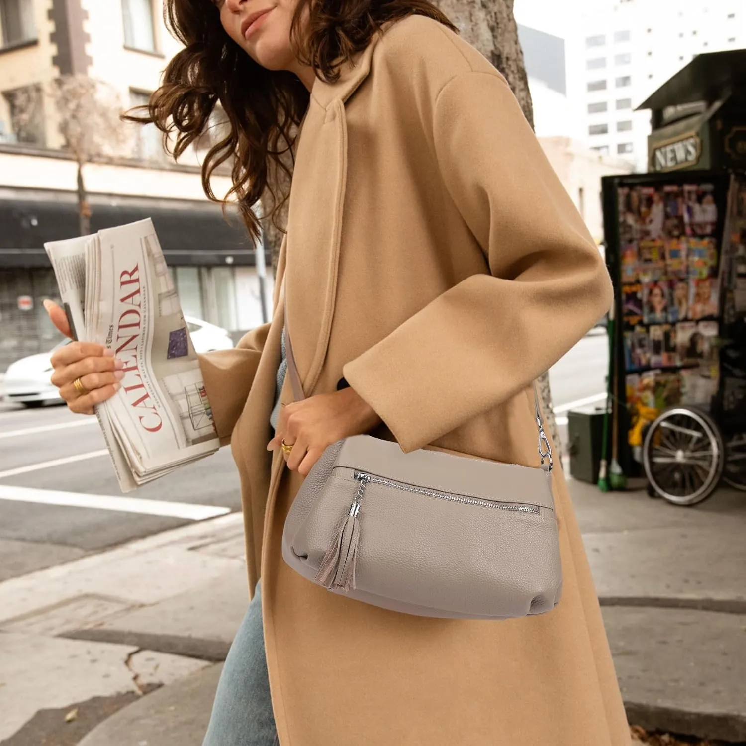 befen Genuine Leather Crossbody Hobo Purses for Women, Ladies Shoulder Bags Handbags with 2 Shoulder Straps