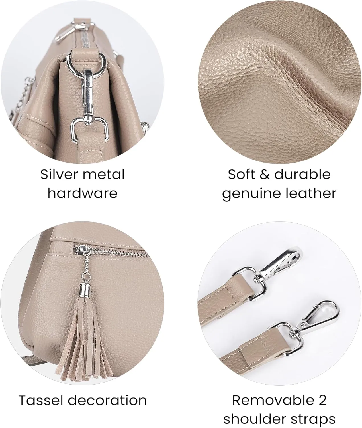befen Genuine Leather Crossbody Hobo Purses for Women, Ladies Shoulder Bags Handbags with 2 Shoulder Straps