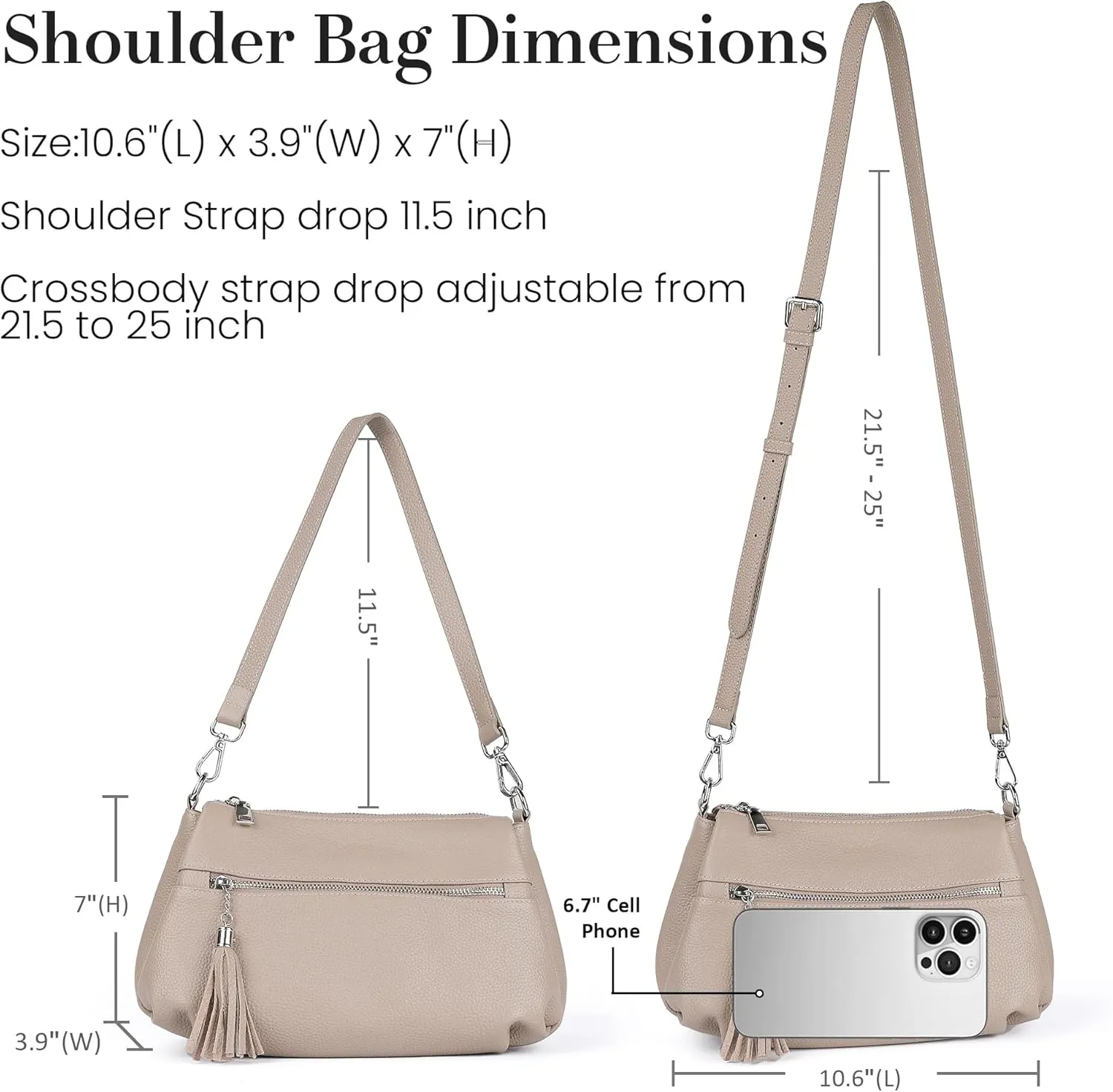befen Genuine Leather Crossbody Hobo Purses for Women, Ladies Shoulder Bags Handbags with 2 Shoulder Straps