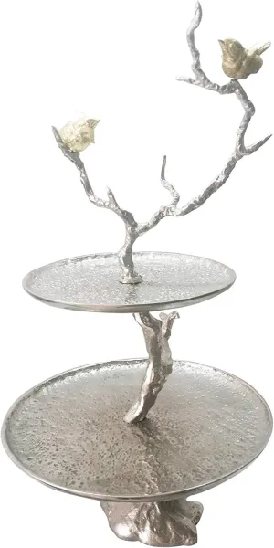 Benzara BM158344 Impressively Designed Iron Branch 2-Tiered Tray, Silver