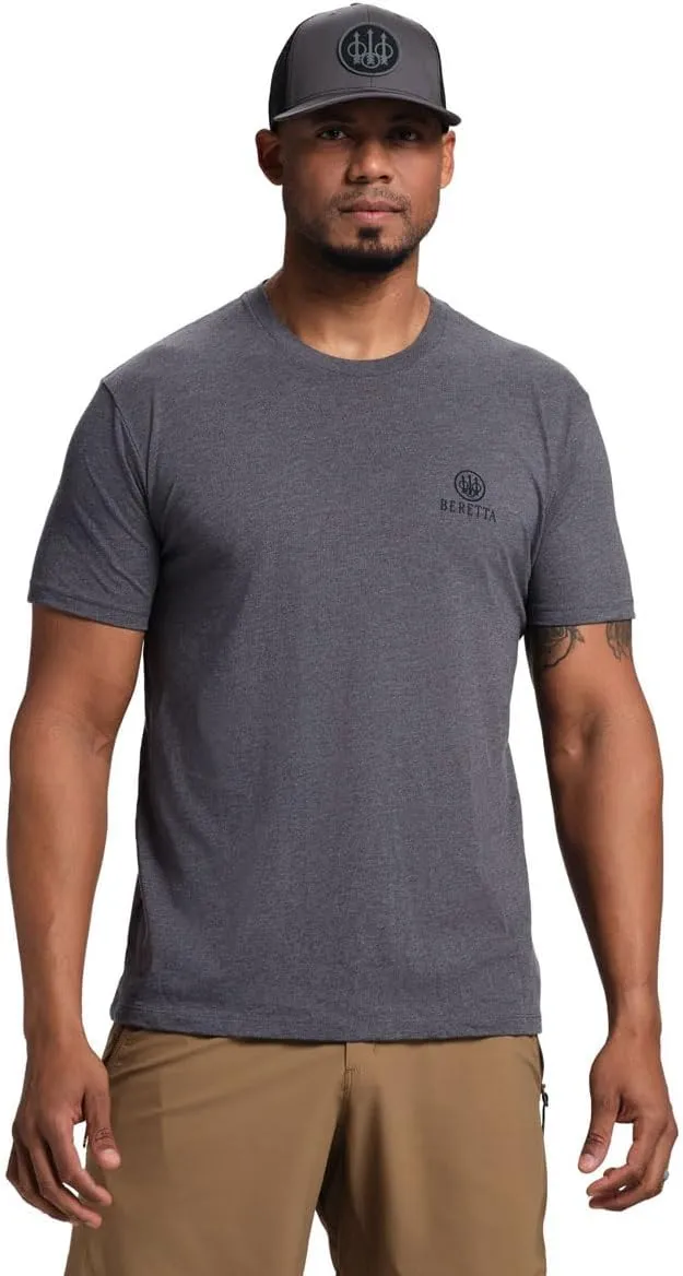 Beretta Men's Rail SS Casual Durable Active Wear Ribbed Crew Neck Logo Print Double Needle Hems Short Sleeve T-Shirt