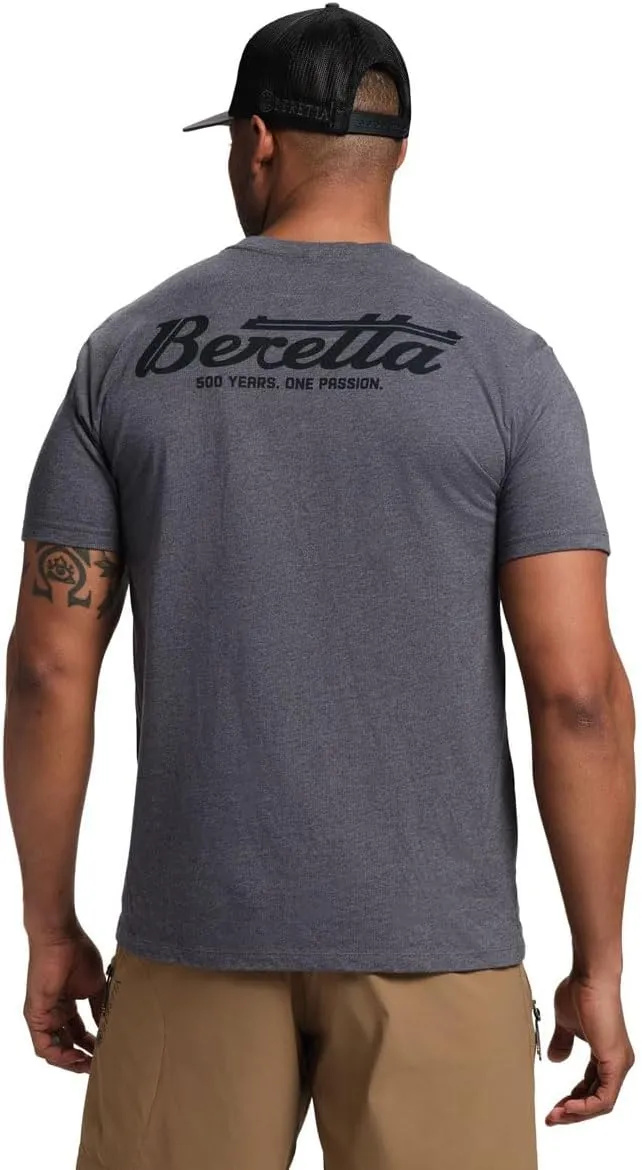 Beretta Men's Rail SS Casual Durable Active Wear Ribbed Crew Neck Logo Print Double Needle Hems Short Sleeve T-Shirt