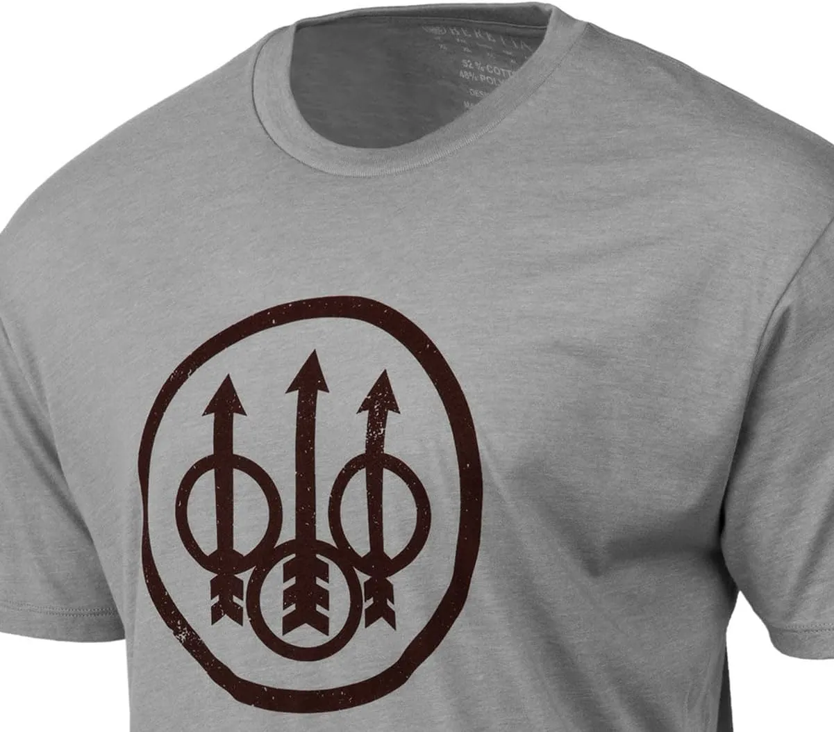 Beretta Men's Trident Logo Print Durable Comfortable Fit Ribbed Crew Neck Short Sleeve Active T-Shirt with Double-Needle Hem