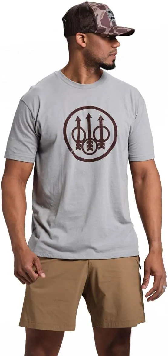 Beretta Men's Trident Logo Print Durable Comfortable Fit Ribbed Crew Neck Short Sleeve Active T-Shirt with Double-Needle Hem