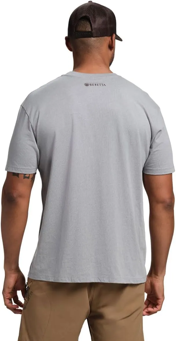 Beretta Men's Trident Logo Print Durable Comfortable Fit Ribbed Crew Neck Short Sleeve Active T-Shirt with Double-Needle Hem