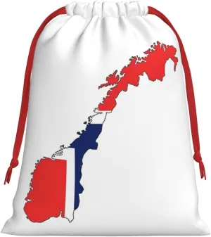 BGSHJVF Norwegian Flag Map Print Holiday Drawstring Gift Bags,Christmas Gift Wrapping Sacks Pouches For Xmas Presents Party Favor