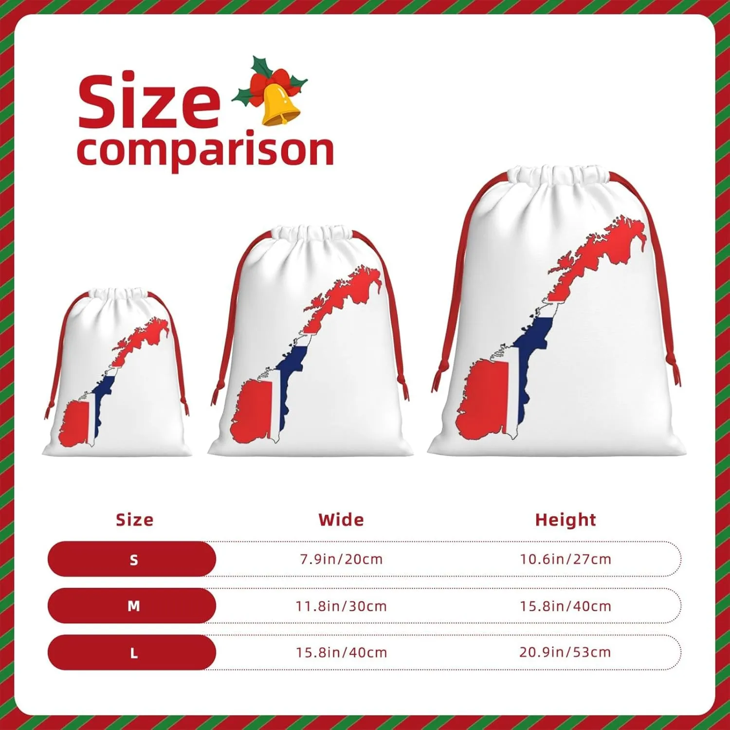 BGSHJVF Norwegian Flag Map Print Holiday Drawstring Gift Bags,Christmas Gift Wrapping Sacks Pouches For Xmas Presents Party Favor