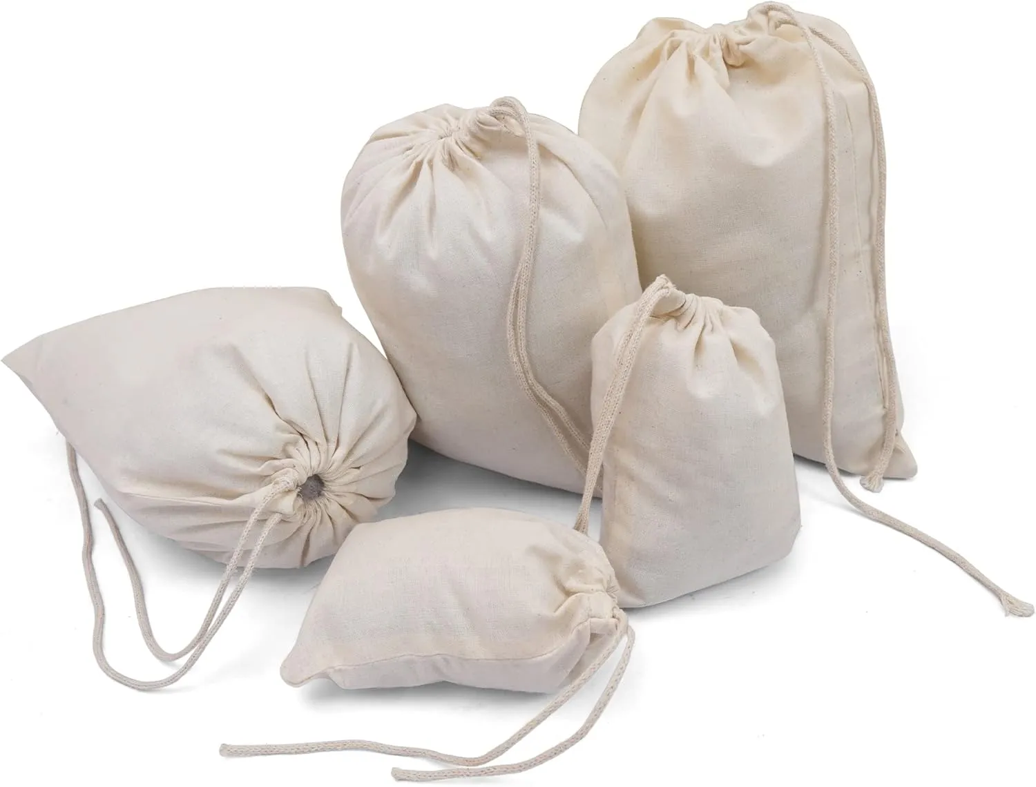 BigLotBags Premium Cotton Muslin Bags, 100% Organic Cotton with Single Drawstring. Premium Quality Reusable Eco-Friendly Natural Muslin Bags. (10, 8 x 12 Inches)