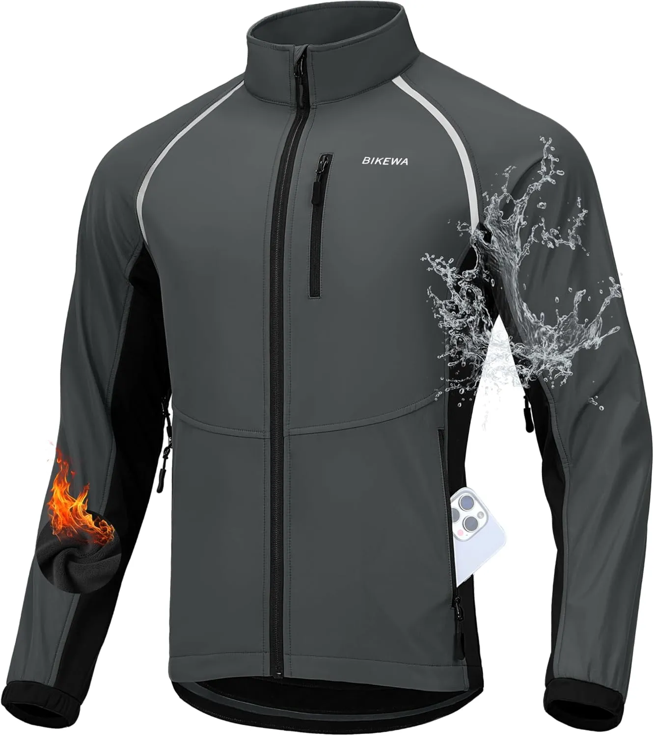 Bikewa Men's Winter Cycling Jackets Thermal Warm Water Resistant Bike Running Windproof Jacket