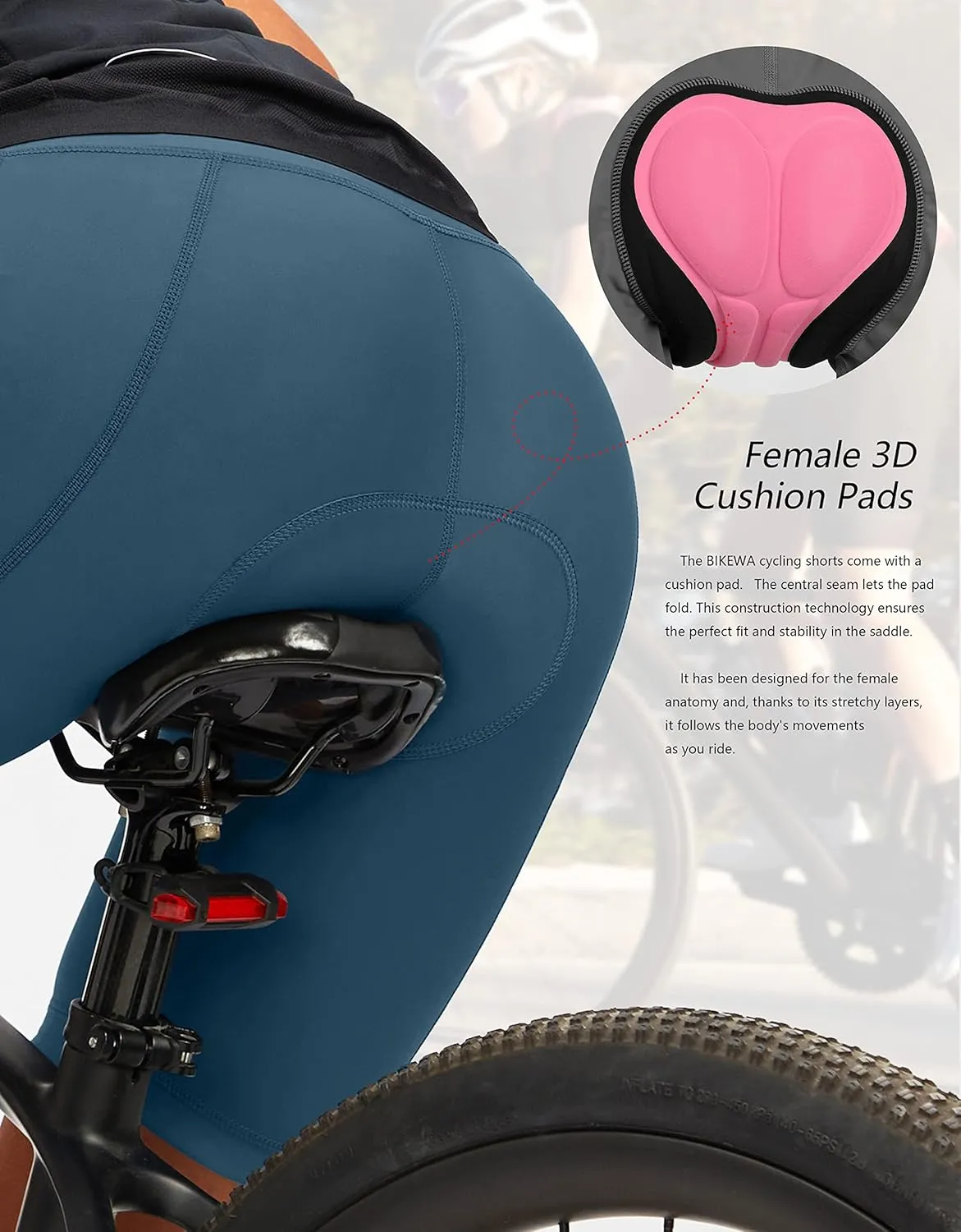 Bikewa Women's 4D Padded Bike Shorts Cycling Riding Road Biking Bicycle Cycle Shorts for Women Zipper Pockets