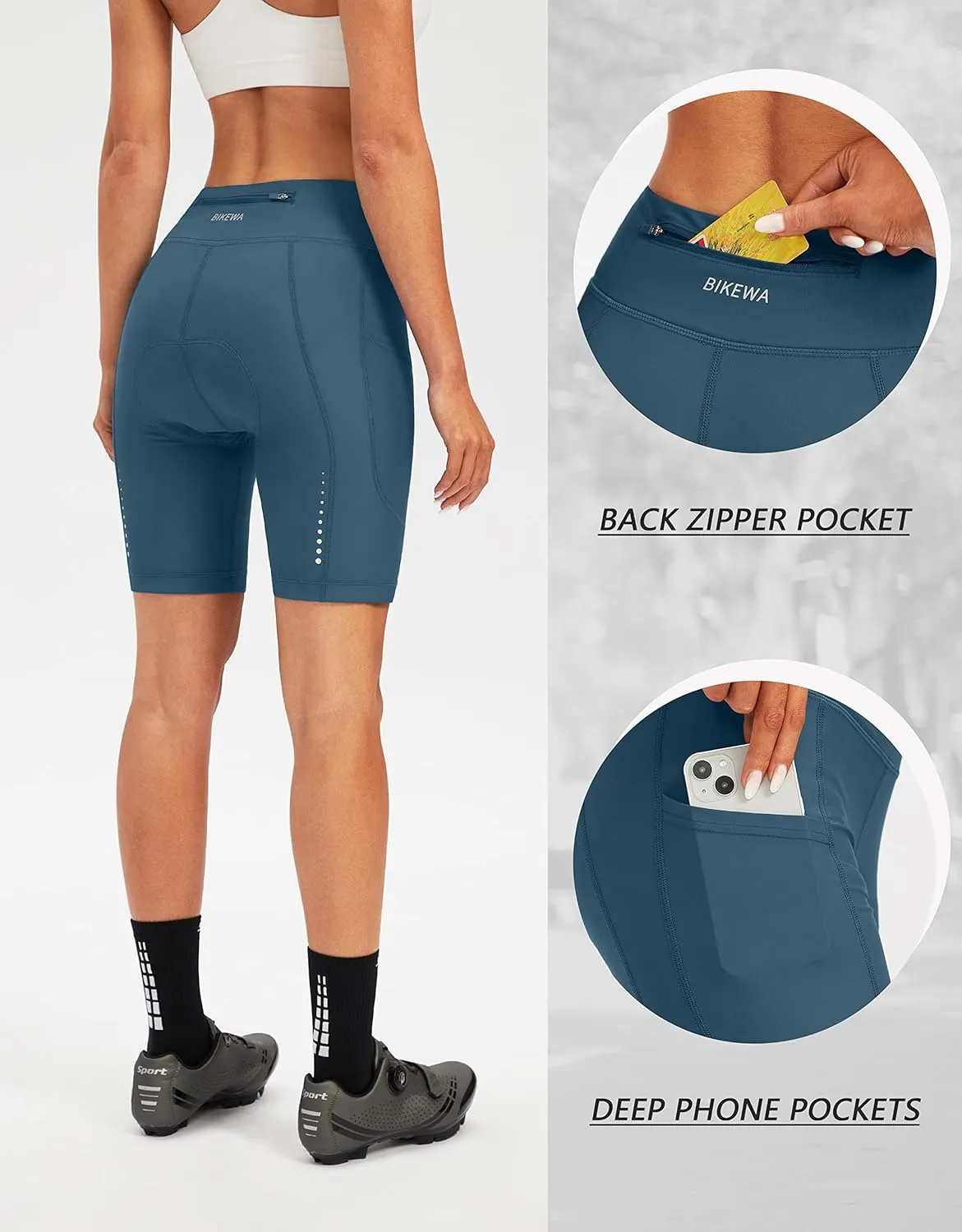 Bikewa Women's 4D Padded Bike Shorts Cycling Riding Road Biking Bicycle Cycle Shorts for Women Zipper Pockets