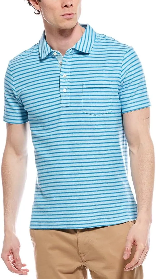 Billy Reid Mens Stripe Polo Shirt, S, Blue