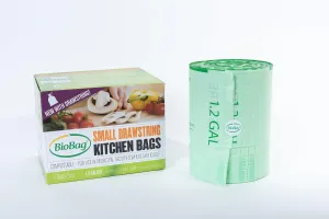 BioBag (Made In USA) The Original Compostable Food Scrap Bags, 100% Compostable Certified (Mulitple Sizes) (1.2 Gallon With Drawstring/80 Count)