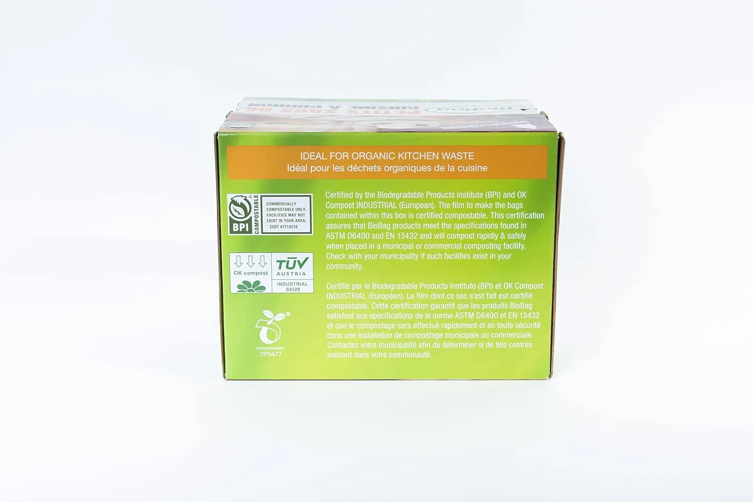 BioBag (Made In USA) The Original Compostable Food Scrap Bags, 100% Compostable Certified (Mulitple Sizes) (1.2 Gallon With Drawstring/80 Count)
