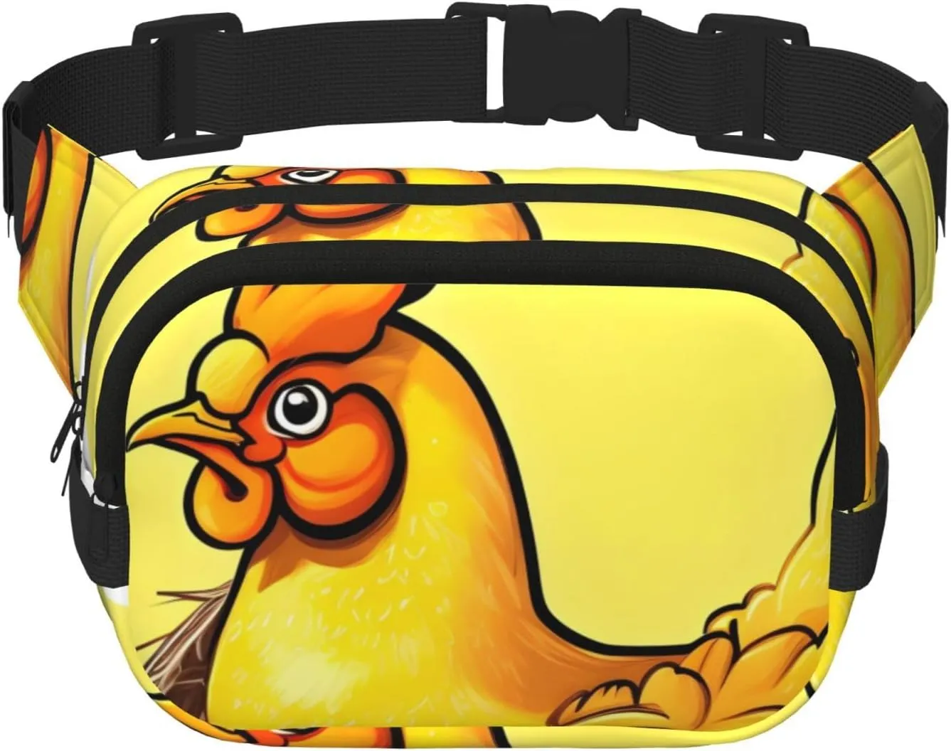 Bird's Nest Golden Chicken print Crossbody Bag Unisex - Square Double Layer Waist Bag Everywhere Fanny Pack Purse with Adjustable Strap