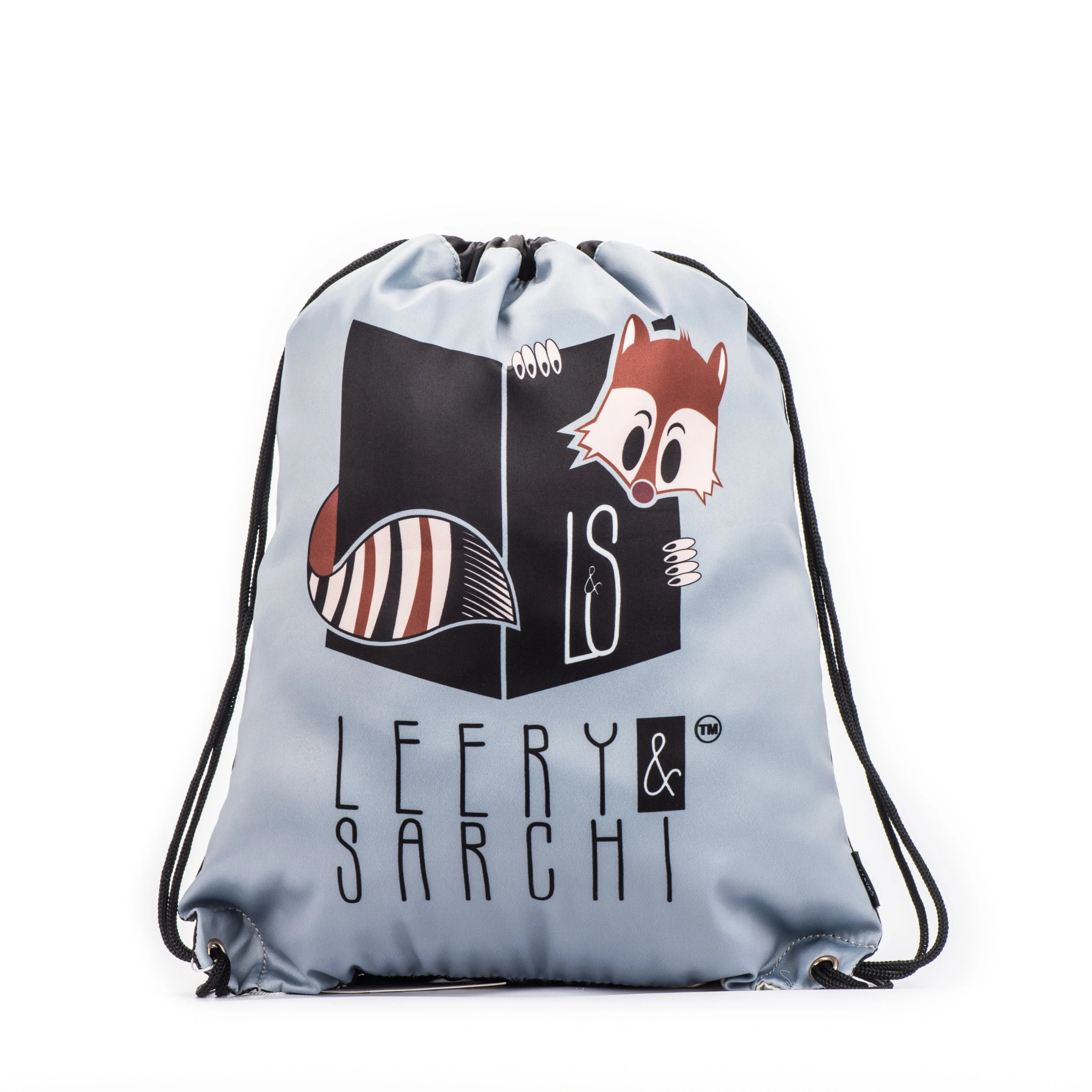 Black & Grey Reading Fox Drawstring Library Swim Bags (Water Resistant)