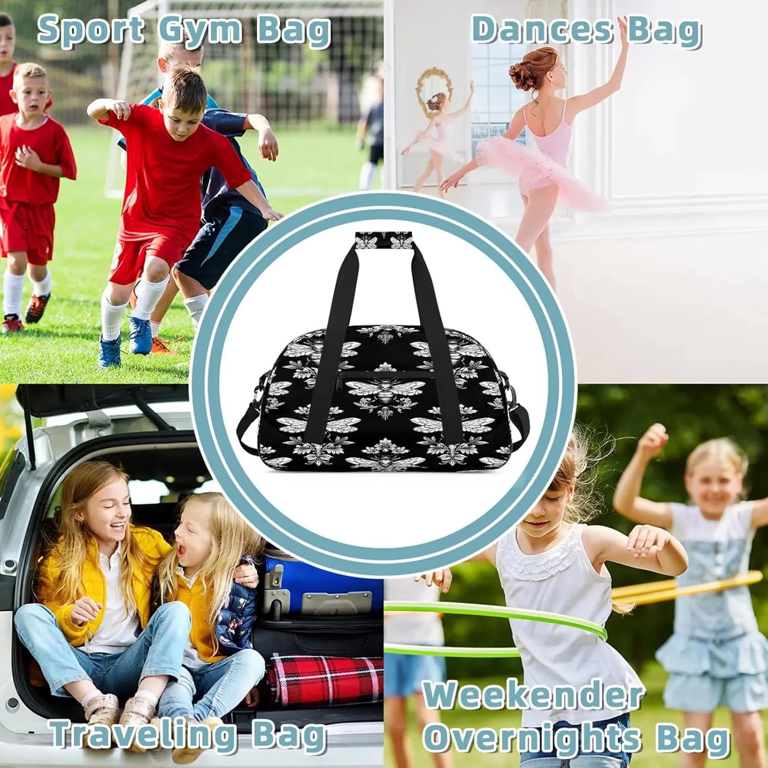 Black Bee Small Gym Bag 18 inch Carry On Duffel Bag for Weekender Travel Sports Workout Yoga Gymnastics Dance Ballet