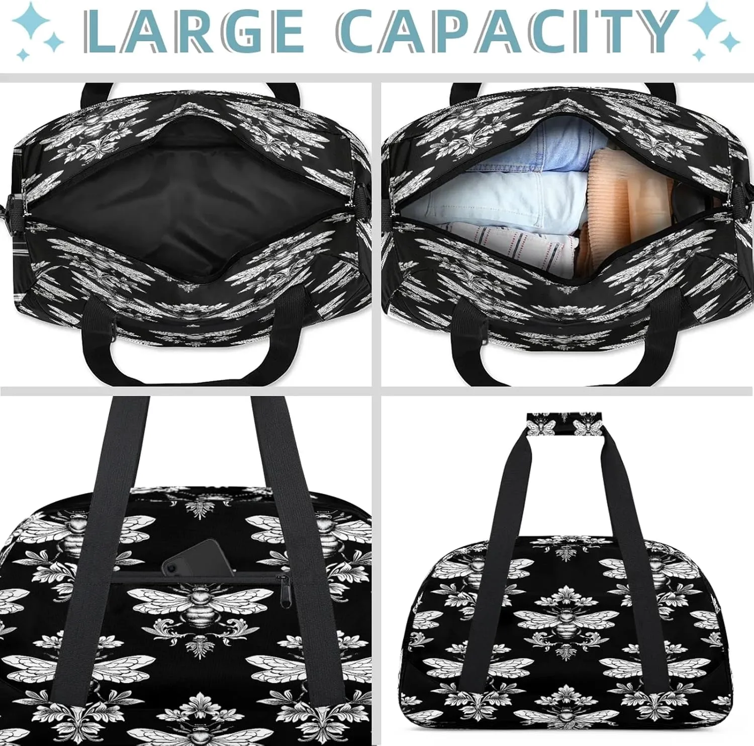 Black Bee Small Gym Bag 18 inch Carry On Duffel Bag for Weekender Travel Sports Workout Yoga Gymnastics Dance Ballet