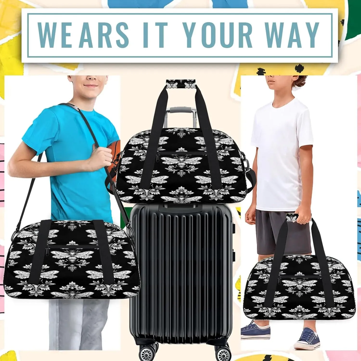 Black Bee Small Gym Bag 18 inch Carry On Duffel Bag for Weekender Travel Sports Workout Yoga Gymnastics Dance Ballet