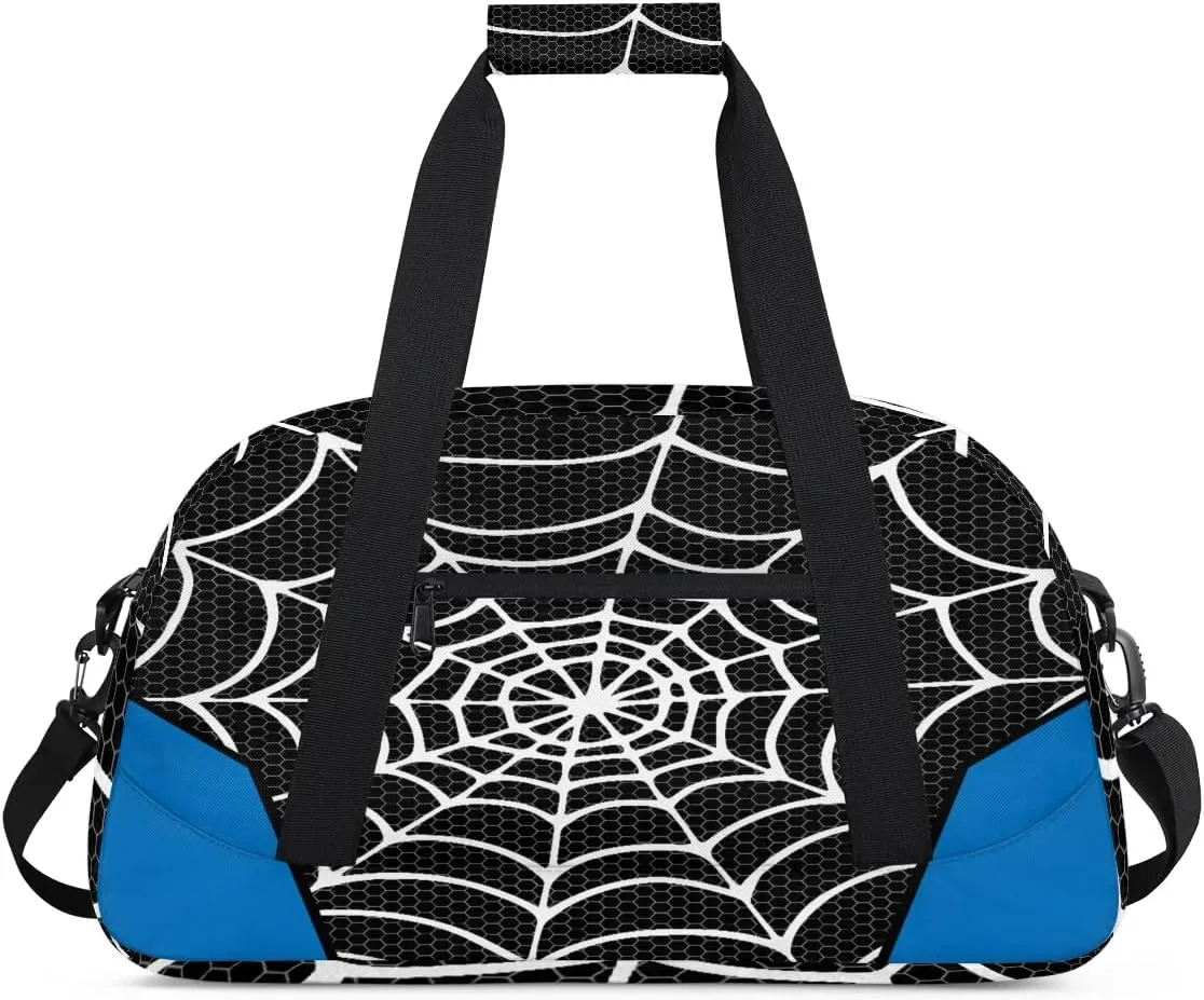 Black Spider Web Kids Overnighter Duffel Bags for Boys Girls, Carry-On Size Sports Gym Bag for School Practice or Overnight Travel Weekender Sleepover Workout Tote Bag