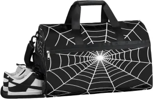Black Spider Web Kids Overnighter Duffel Bags for Boys Girls, Carry-On Size Sports Gym Bag with Shoe Compartments for School Practice or Overnight Travel Weekender Sleepover Tote Bag