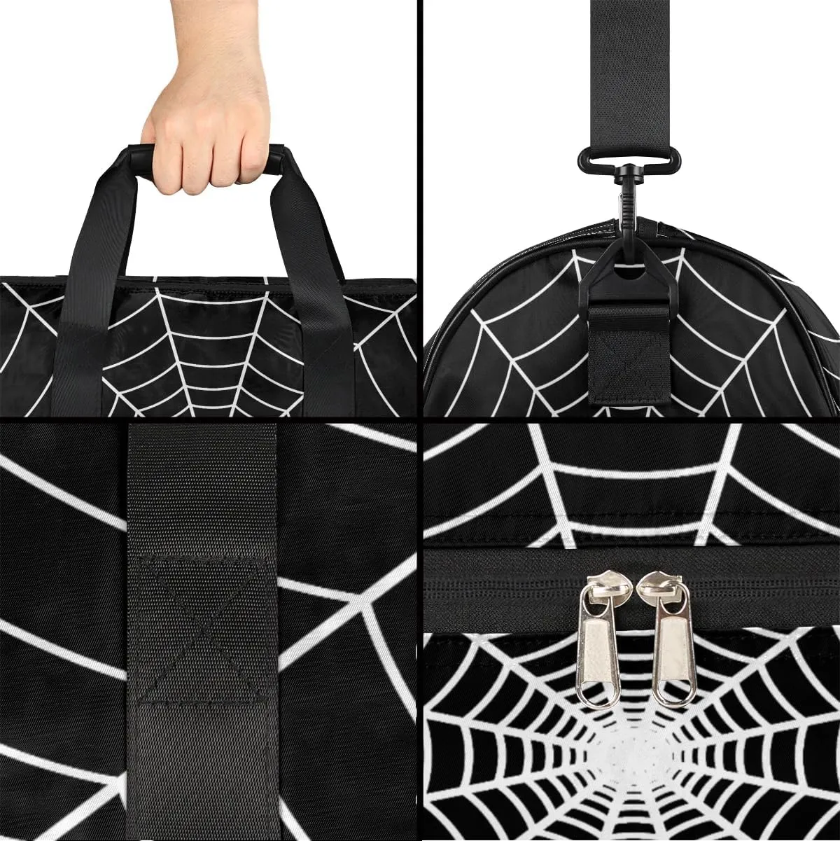Black Spider Web Kids Overnighter Duffel Bags for Boys Girls, Carry-On Size Sports Gym Bag with Shoe Compartments for School Practice or Overnight Travel Weekender Sleepover Tote Bag