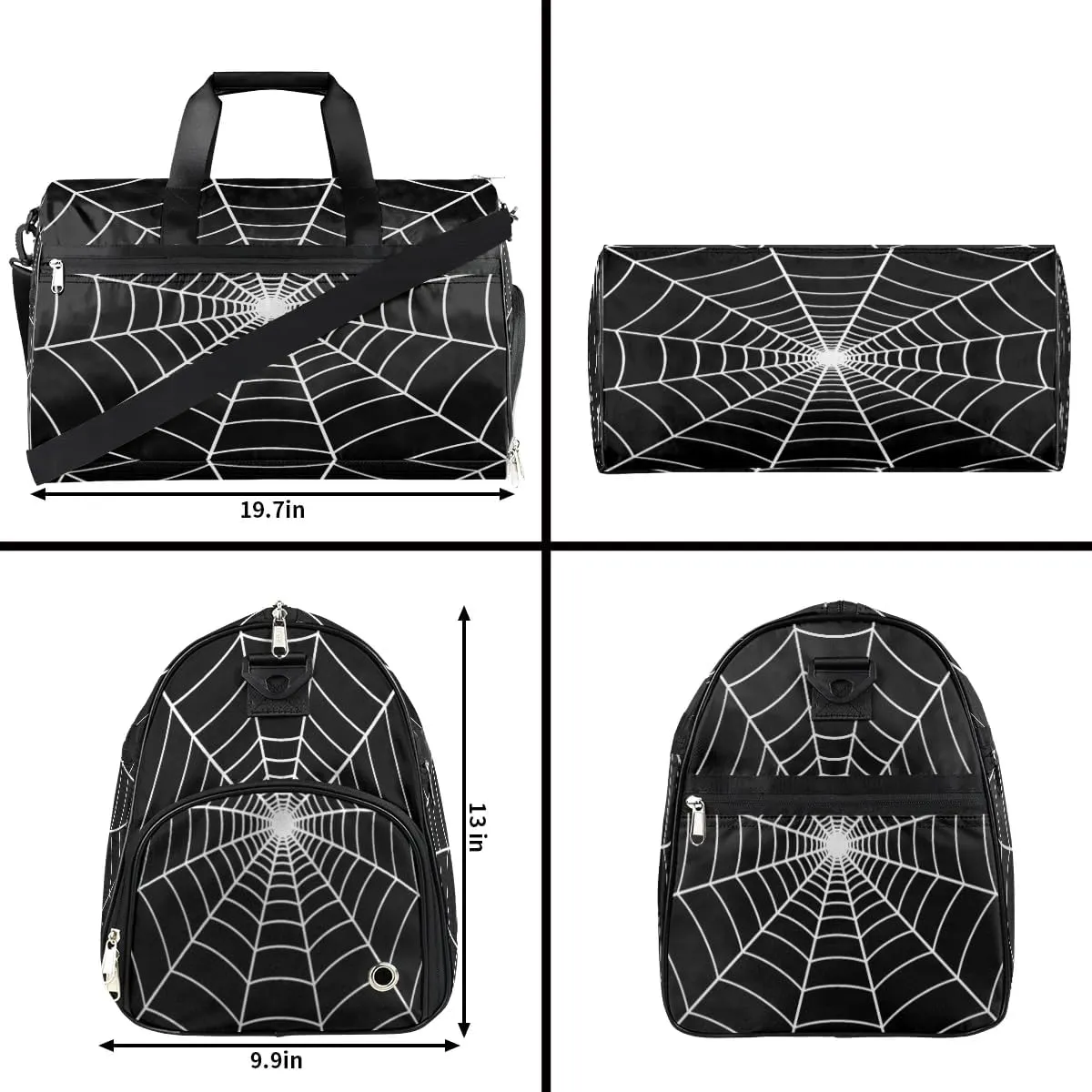 Black Spider Web Kids Overnighter Duffel Bags for Boys Girls, Carry-On Size Sports Gym Bag with Shoe Compartments for School Practice or Overnight Travel Weekender Sleepover Tote Bag