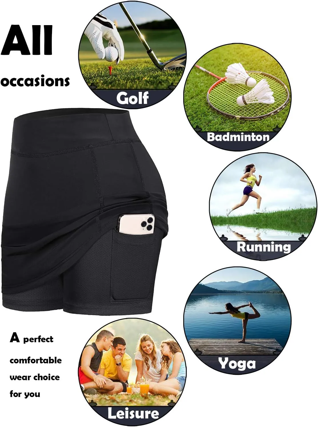 BLEVONH Womens Summer Tennis Skirts with Shorts Underneath, Pickleball, Athletic, Workout and Golf Skorts with Pockets
