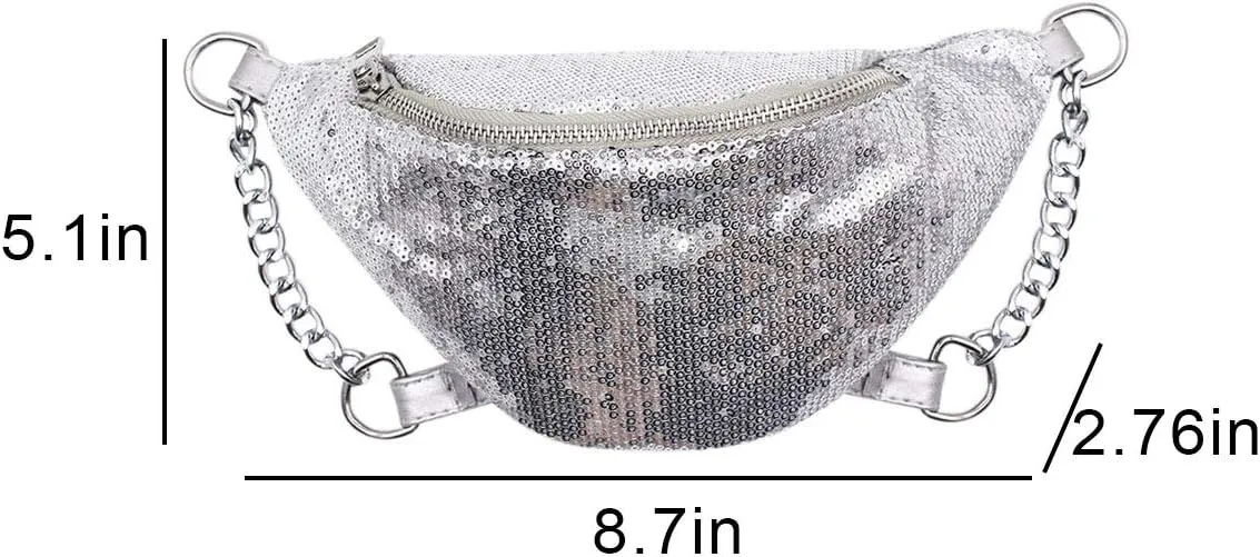 Bling Sequins Fanny Waist Pack Glitter Shoulder Chest Bag with Adjustable Belt for Women Girl