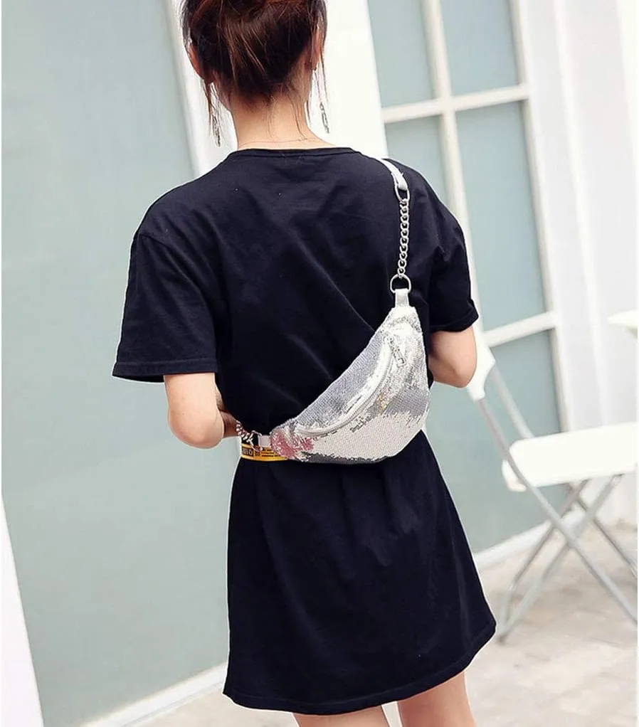 Bling Sequins Fanny Waist Pack Glitter Shoulder Chest Bag with Adjustable Belt for Women Girl