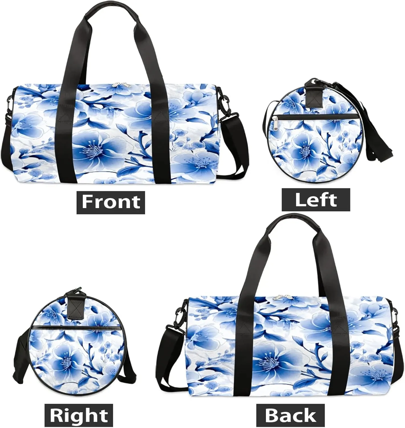 Blue Cherry Blossoms Sports Gym Bag for Men Women Lightweight Travel Duffle Bag with Shoulder Strap Waterproof Carry On Weekender Overnight Bag for Travel Sports Gym