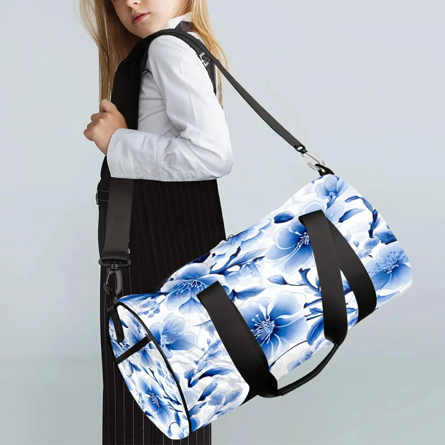 Blue Cherry Blossoms Sports Gym Bag for Men Women Lightweight Travel Duffle Bag with Shoulder Strap Waterproof Carry On Weekender Overnight Bag for Travel Sports Gym