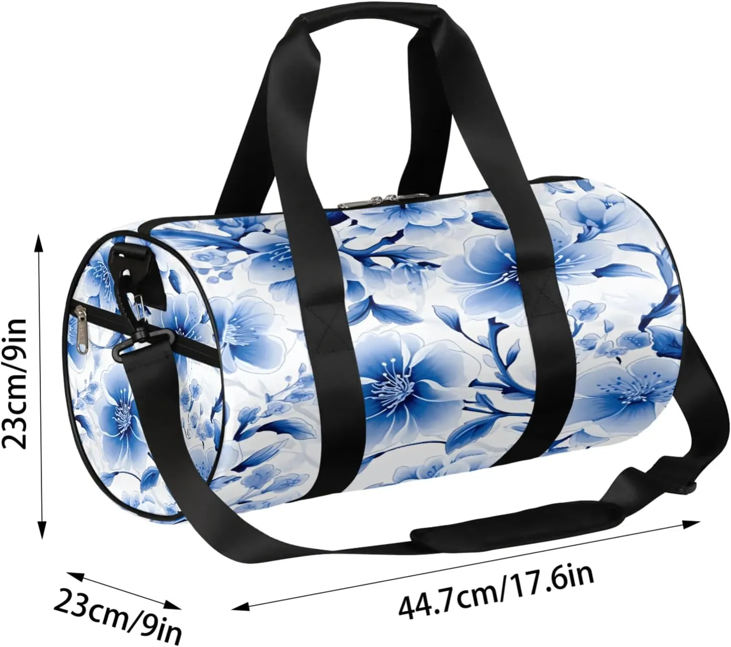 Blue Cherry Blossoms Sports Gym Bag for Men Women Lightweight Travel Duffle Bag with Shoulder Strap Waterproof Carry On Weekender Overnight Bag for Travel Sports Gym