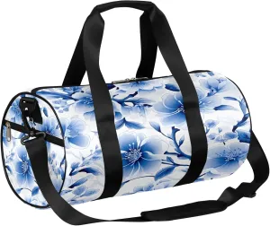 Blue Cherry Blossoms Sports Gym Bag for Men Women Lightweight Travel Duffle Bag with Shoulder Strap Waterproof Carry On Weekender Overnight Bag for Travel Sports Gym