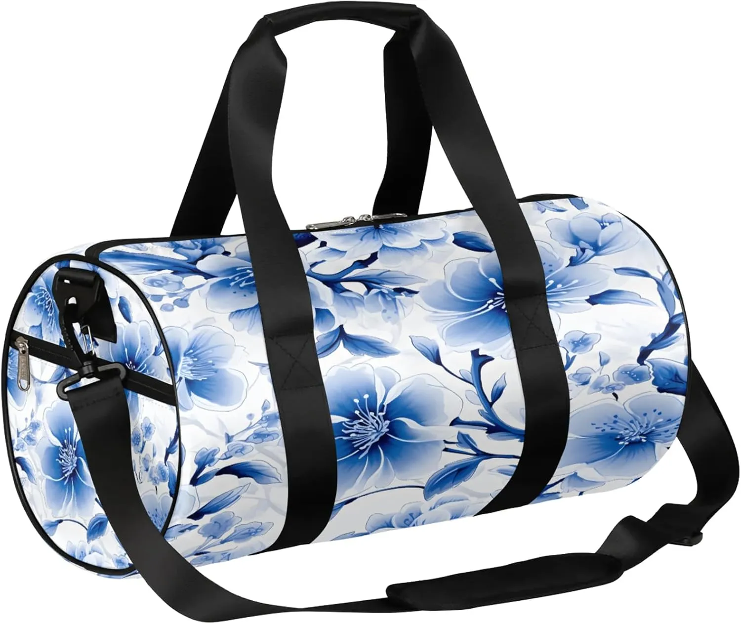 Blue Cherry Blossoms Sports Gym Bag for Men Women Lightweight Travel Duffle Bag with Shoulder Strap Waterproof Carry On Weekender Overnight Bag for Travel Sports Gym