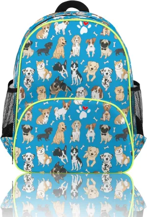 Blue Dogs Kids Backpack for Boys 14.2 In, Waterproof Casual Daypack Preschool Backpack Kindergarten School Mini Bookbag with Chest Strap, for Back to School Day