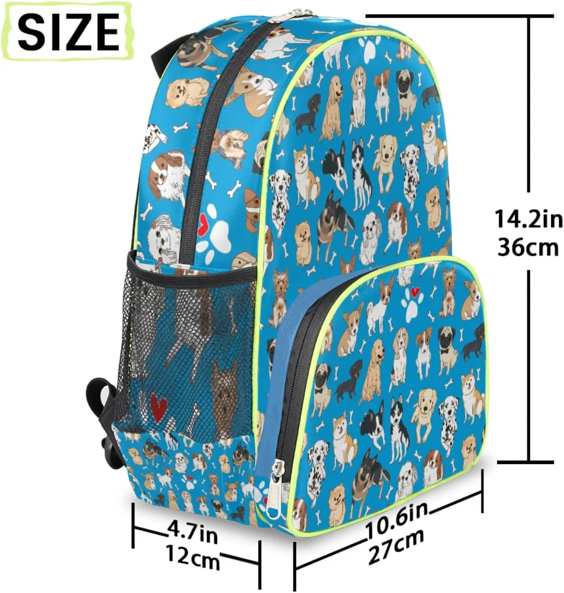 Blue Dogs Kids Backpack for Boys 14.2 In, Waterproof Casual Daypack Preschool Backpack Kindergarten School Mini Bookbag with Chest Strap, for Back to School Day