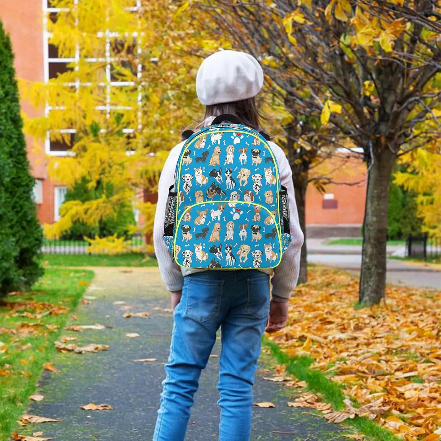 Blue Dogs Kids Backpack for Boys 14.2 In, Waterproof Casual Daypack Preschool Backpack Kindergarten School Mini Bookbag with Chest Strap, for Back to School Day