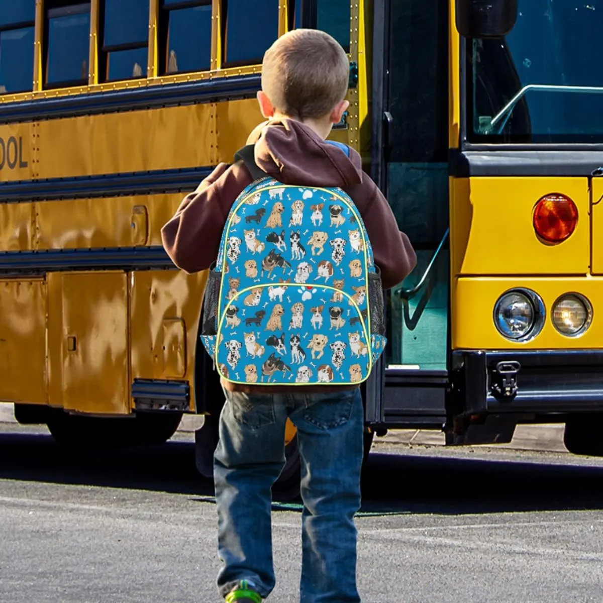 Blue Dogs Kids Backpack for Boys 14.2 In, Waterproof Casual Daypack Preschool Backpack Kindergarten School Mini Bookbag with Chest Strap, for Back to School Day