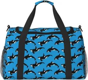 Blue Killer Whale Orca Travel Duffle Bag Carry On Duffle Bags For Womens & Mens Travel Overnight Bag Tote Bag Yoga Gym Bag