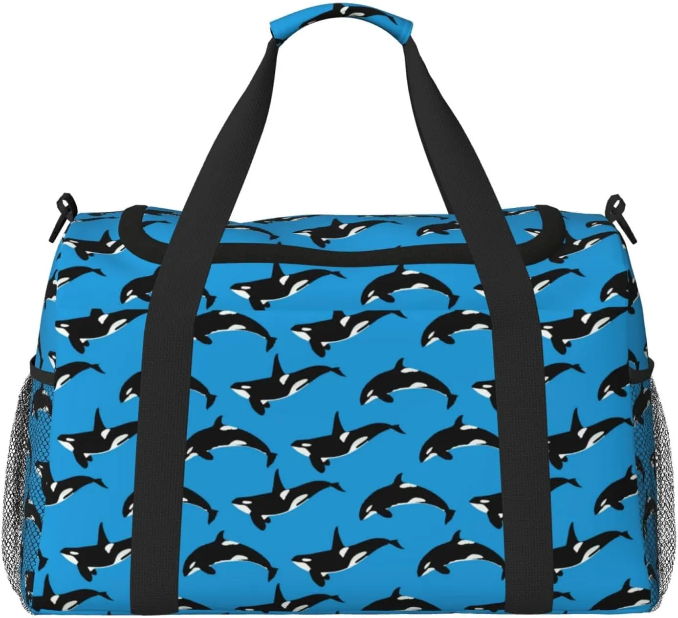 Blue Killer Whale Orca Travel Duffle Bag Carry On Duffle Bags For Womens & Mens Travel Overnight Bag Tote Bag Yoga Gym Bag