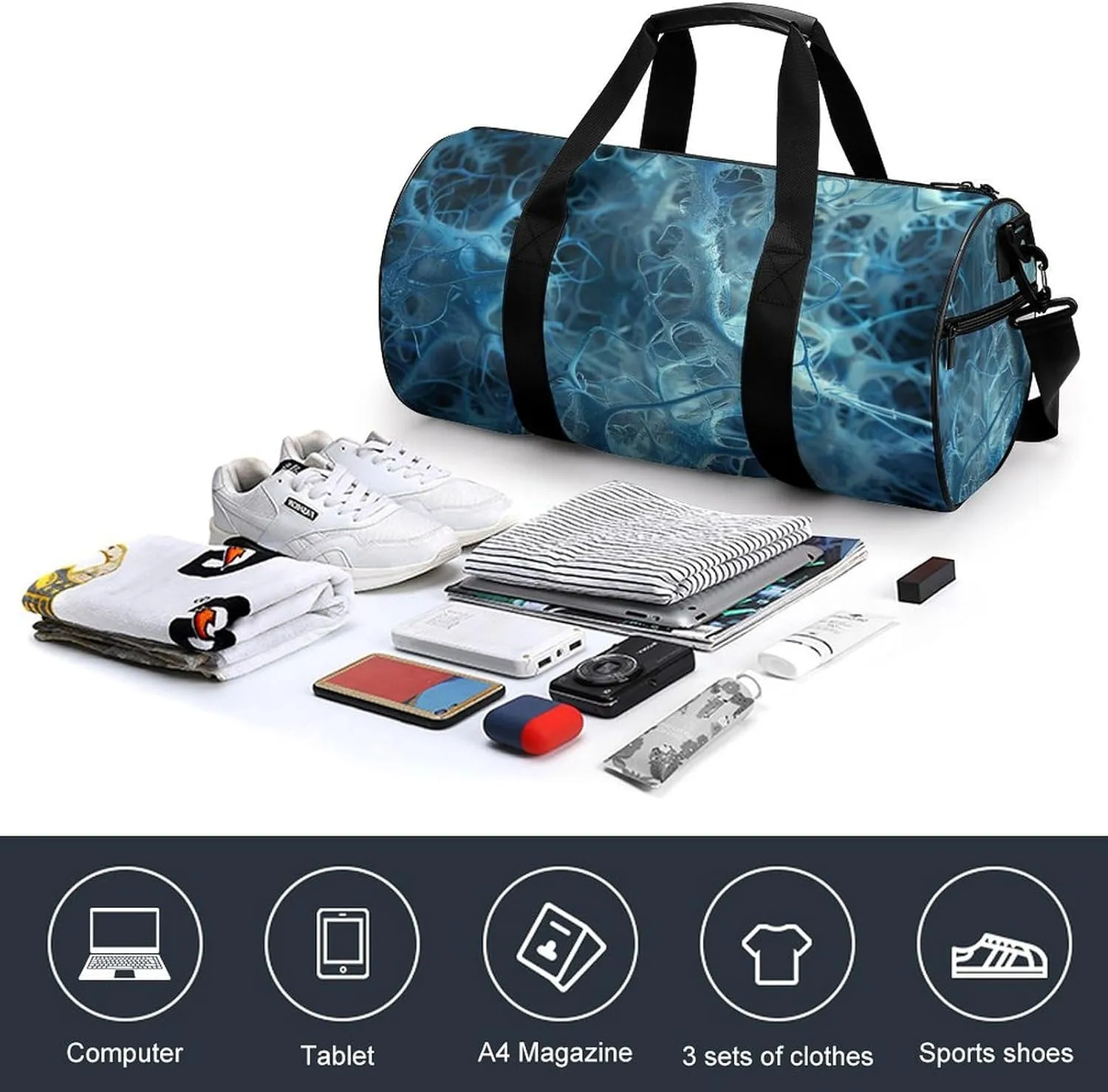 Blue Neuron Picture Gym Bag Small Travel Duffle Bag with Compartment Carry On Weekender Bag for Women Men