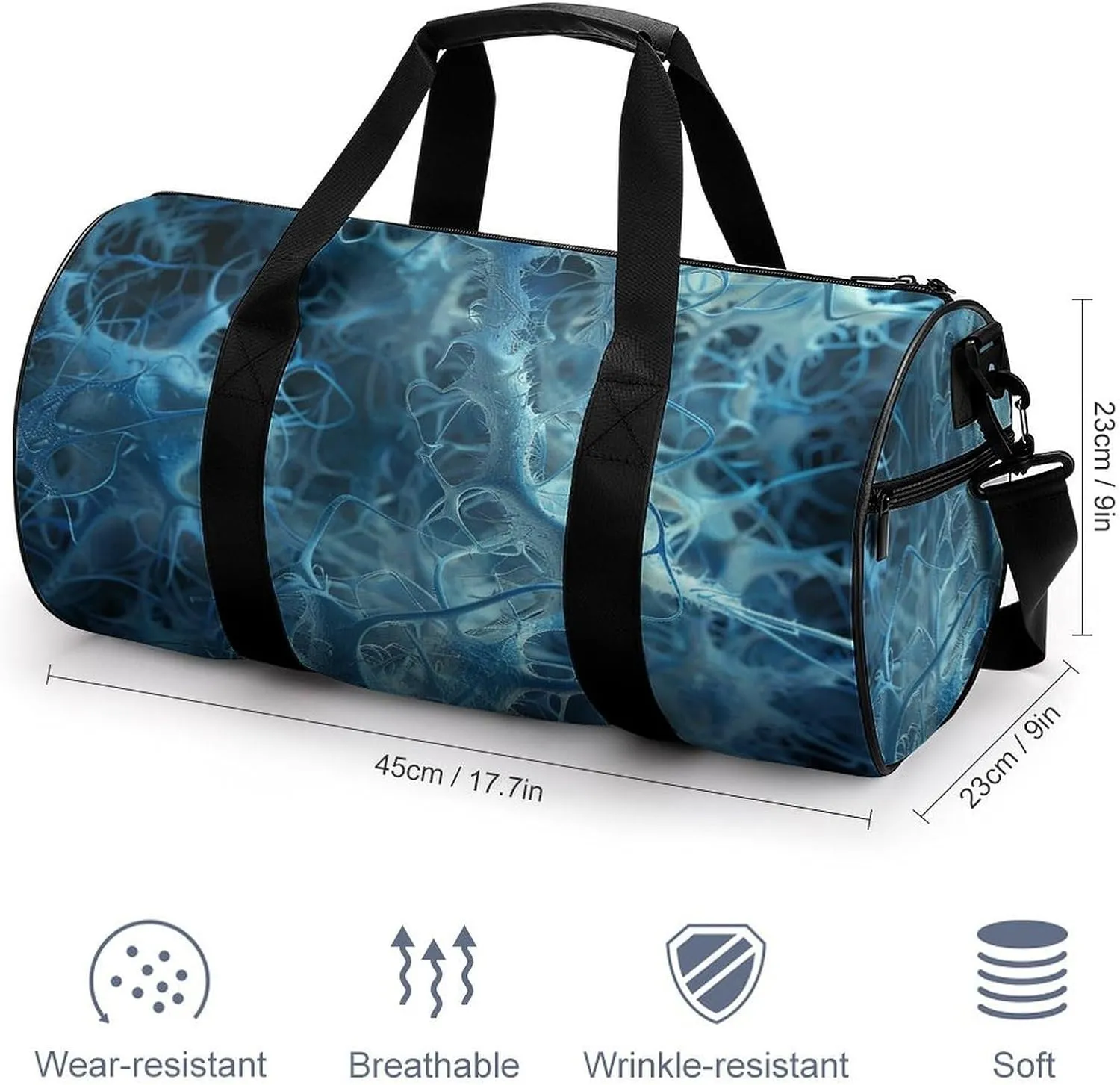 Blue Neuron Picture Gym Bag Small Travel Duffle Bag with Compartment Carry On Weekender Bag for Women Men