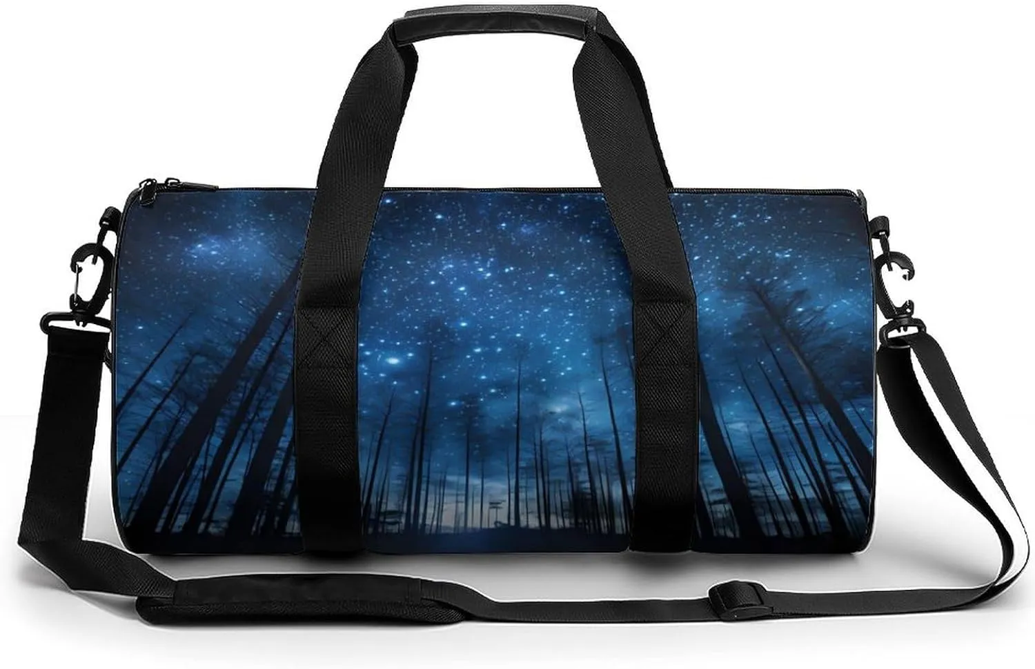 Blue Starry Night Forests Tree (2) Gym Bag Travel Waterproof Duffel Bag Carryon Overnight Bags Tote Bags for Sports