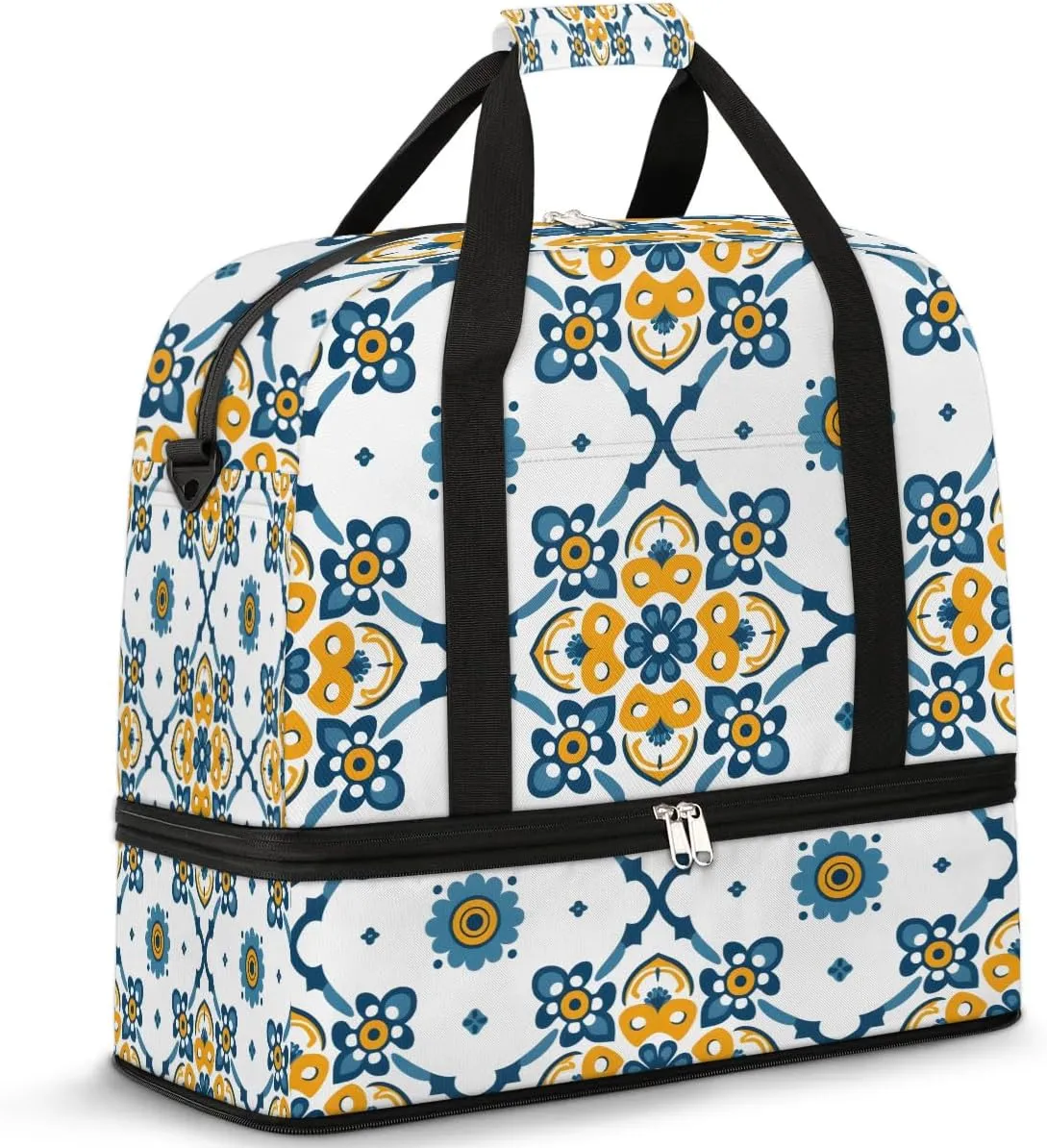 Boho Retro Pattern Colorful Travel Duffle Bag, Collapsible Travel Bag Sports Gym Bag With Shoes Compartment Weekender Bag Overnight Bag For Women Men
