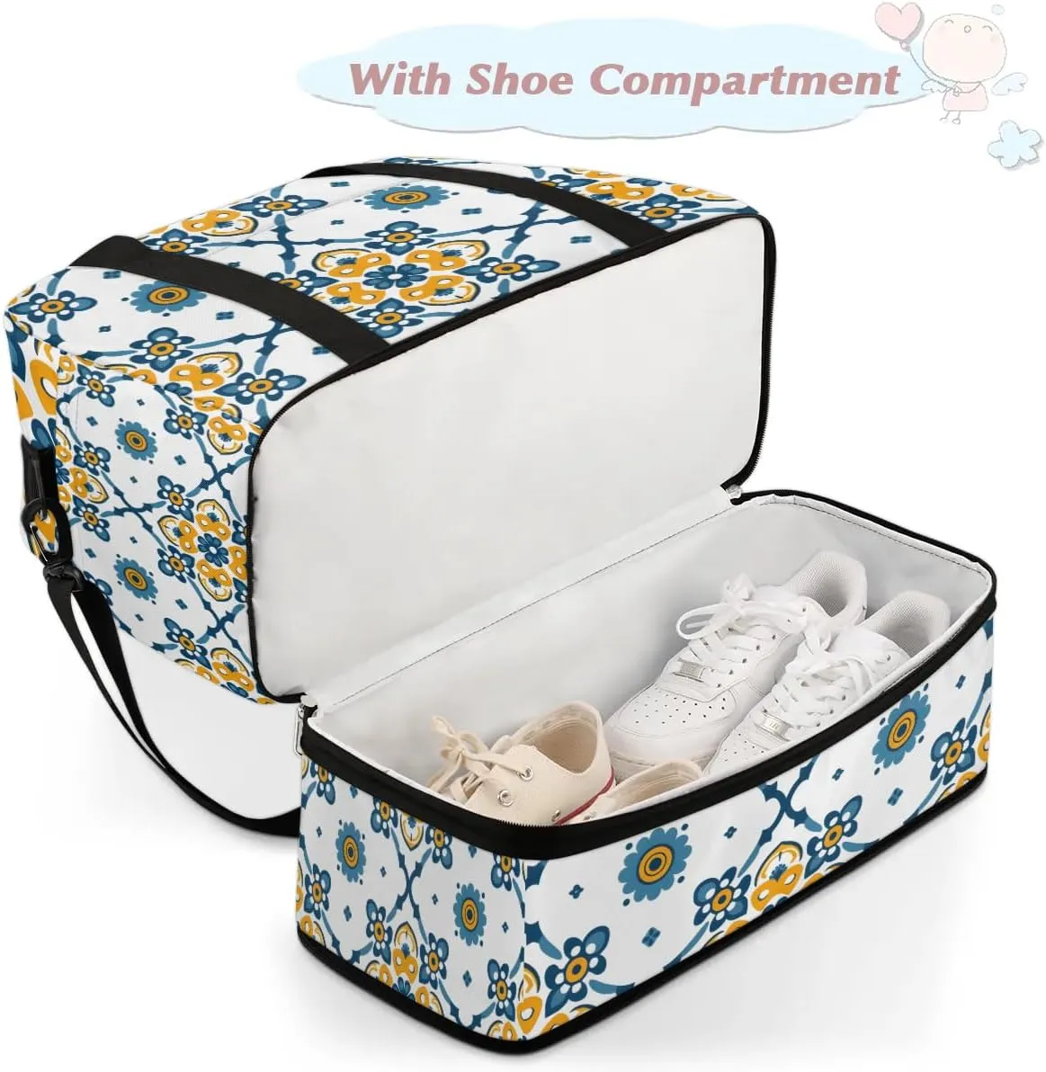 Boho Retro Pattern Colorful Travel Duffle Bag, Collapsible Travel Bag Sports Gym Bag With Shoes Compartment Weekender Bag Overnight Bag For Women Men