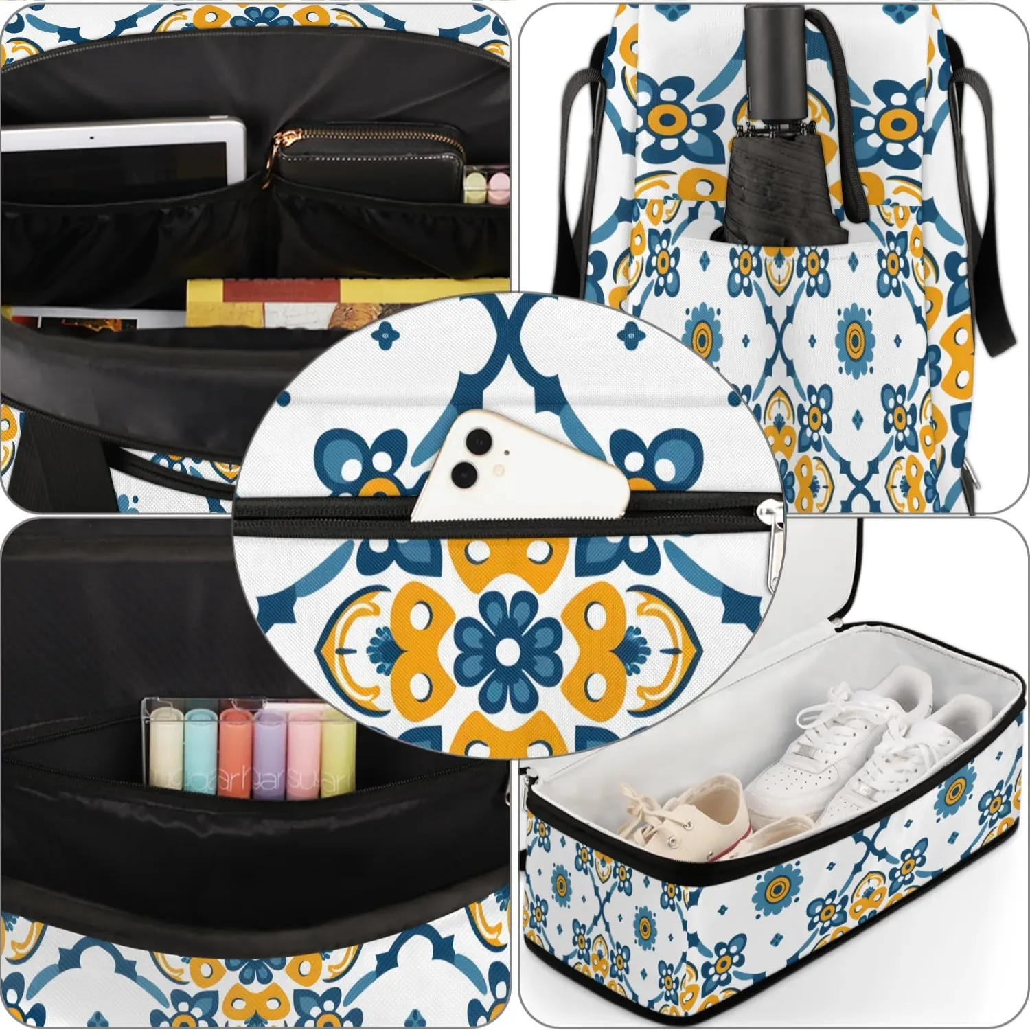 Boho Retro Pattern Colorful Travel Duffle Bag, Collapsible Travel Bag Sports Gym Bag With Shoes Compartment Weekender Bag Overnight Bag For Women Men